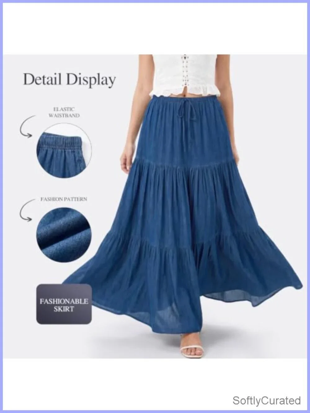 Women's Tiered Ruffled Flowy Maxi Skirt Drawstring Waist Summer Beach Casual